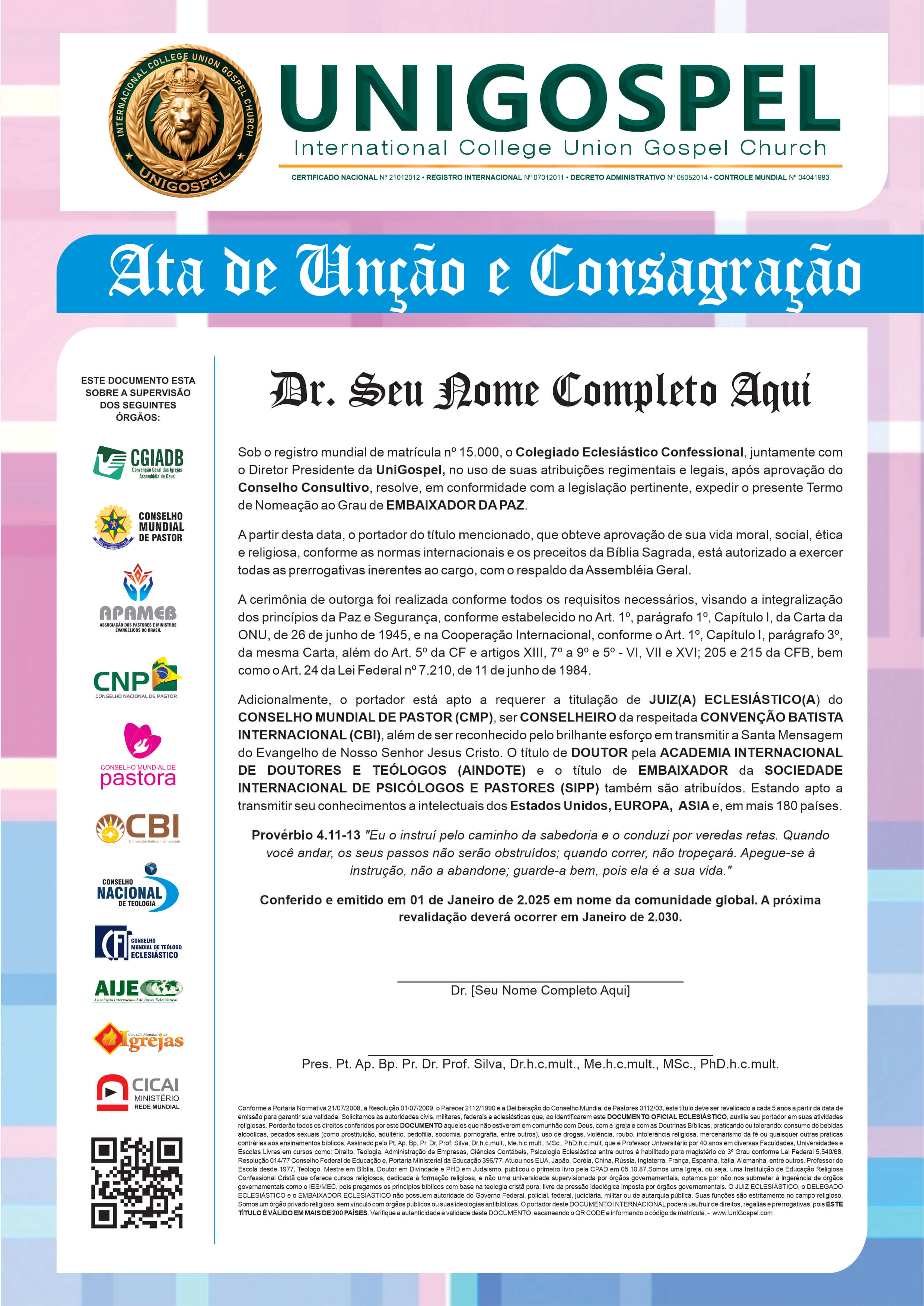 Ata de Unção e Consagração