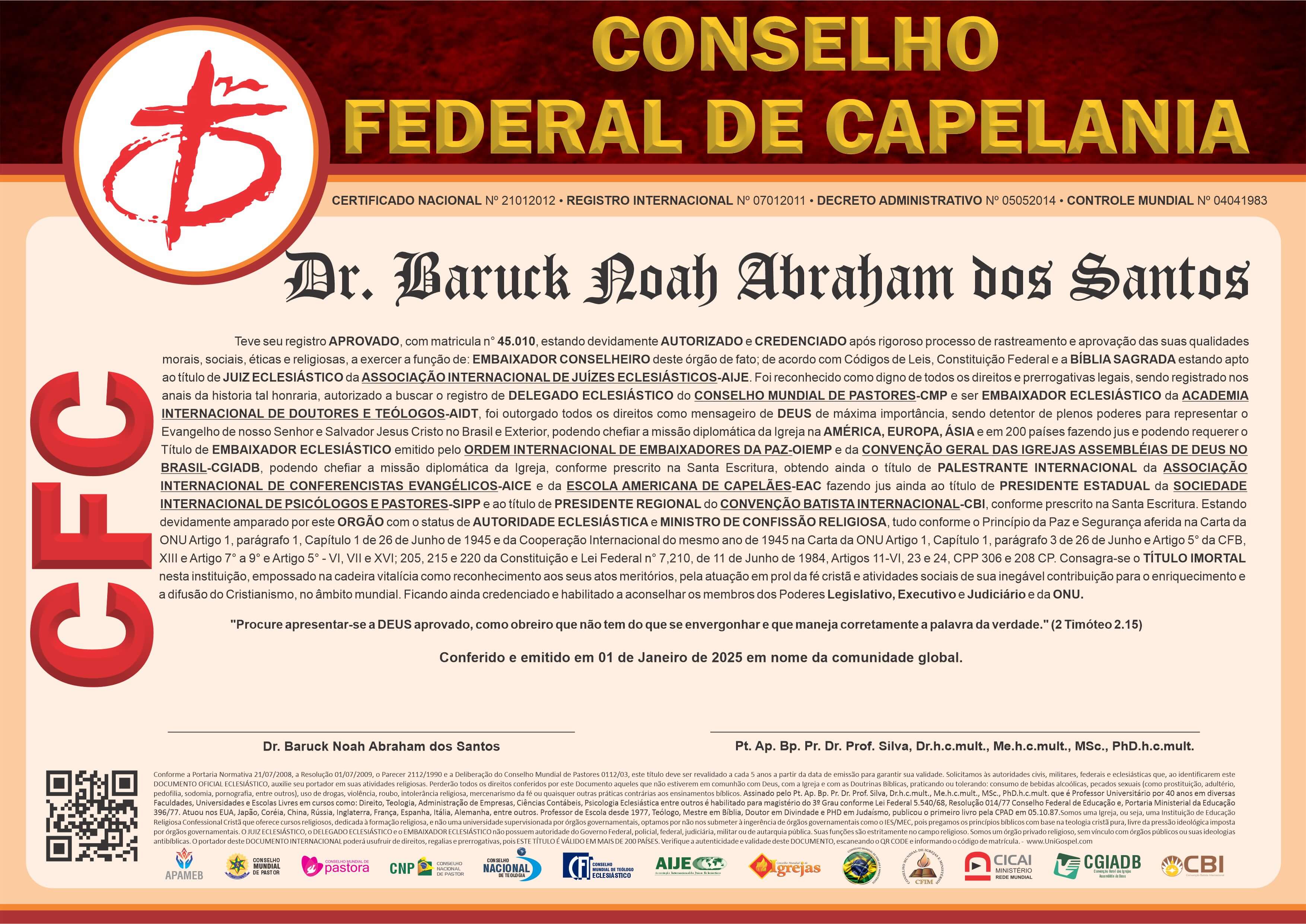 Diploma de Membro Conselho Federal de Capelania
