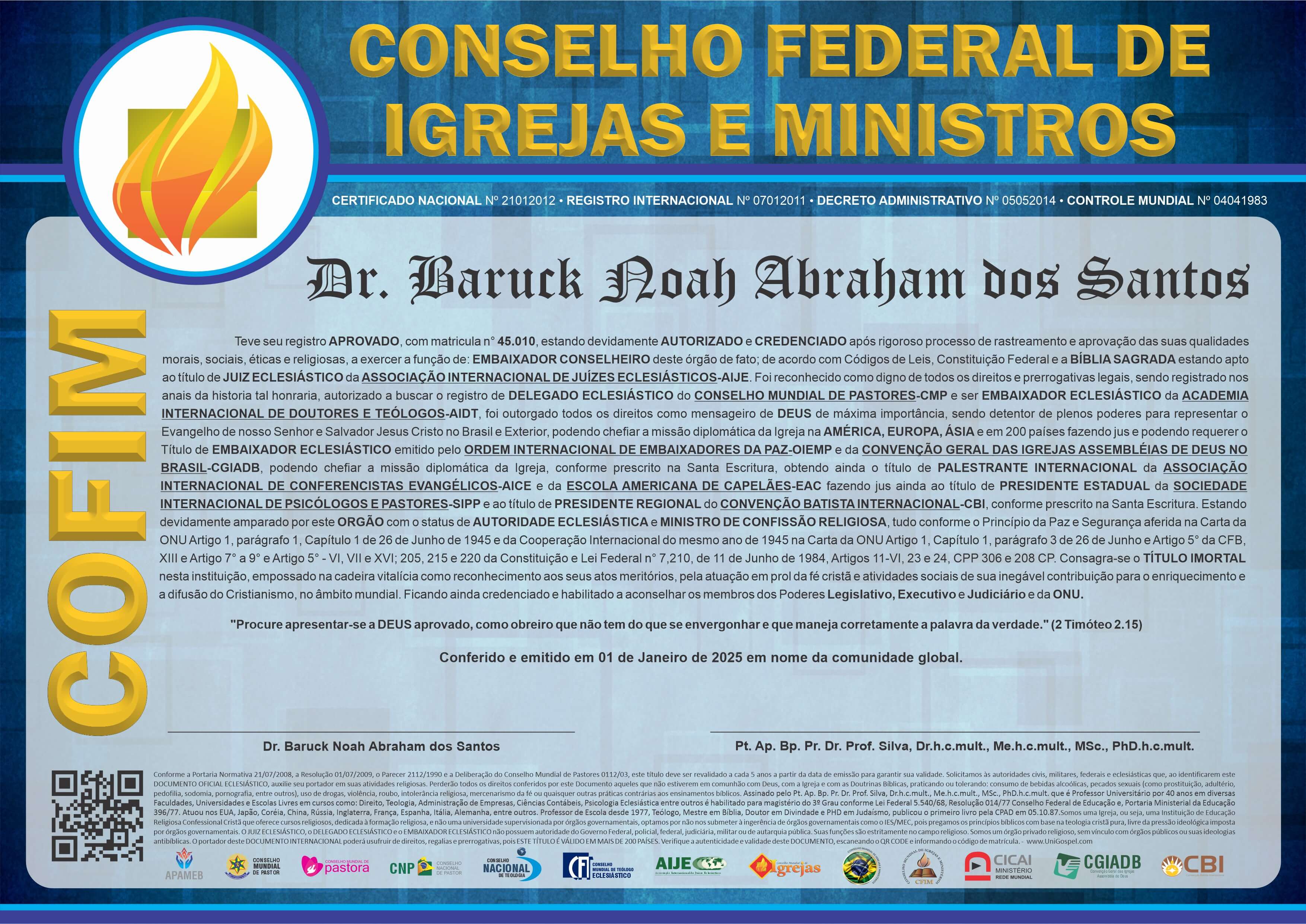 Diploma de Membro Conselho Federal de Igrejas e Ministros