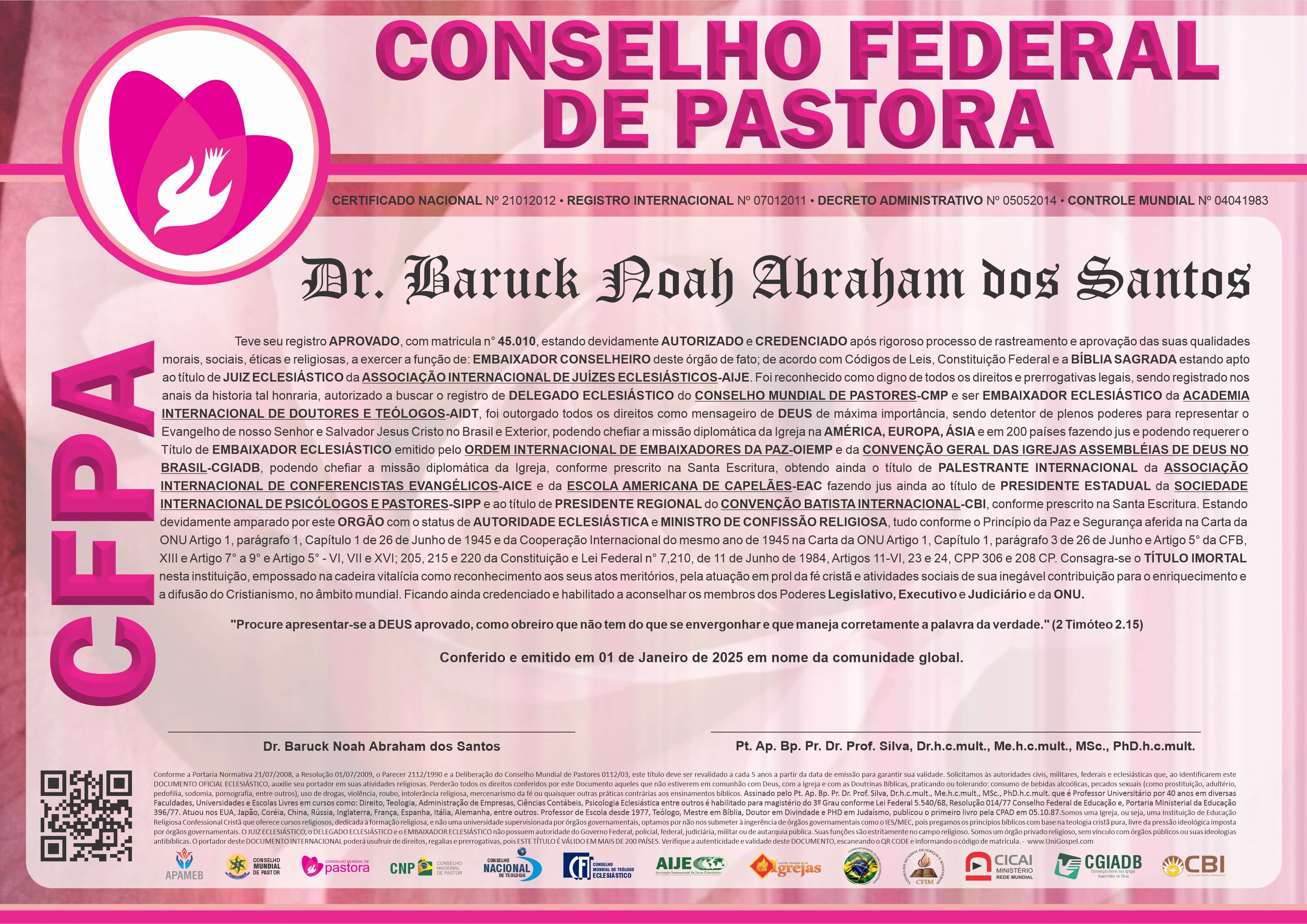 Diploma de Membro Conselho Federal de Pastora