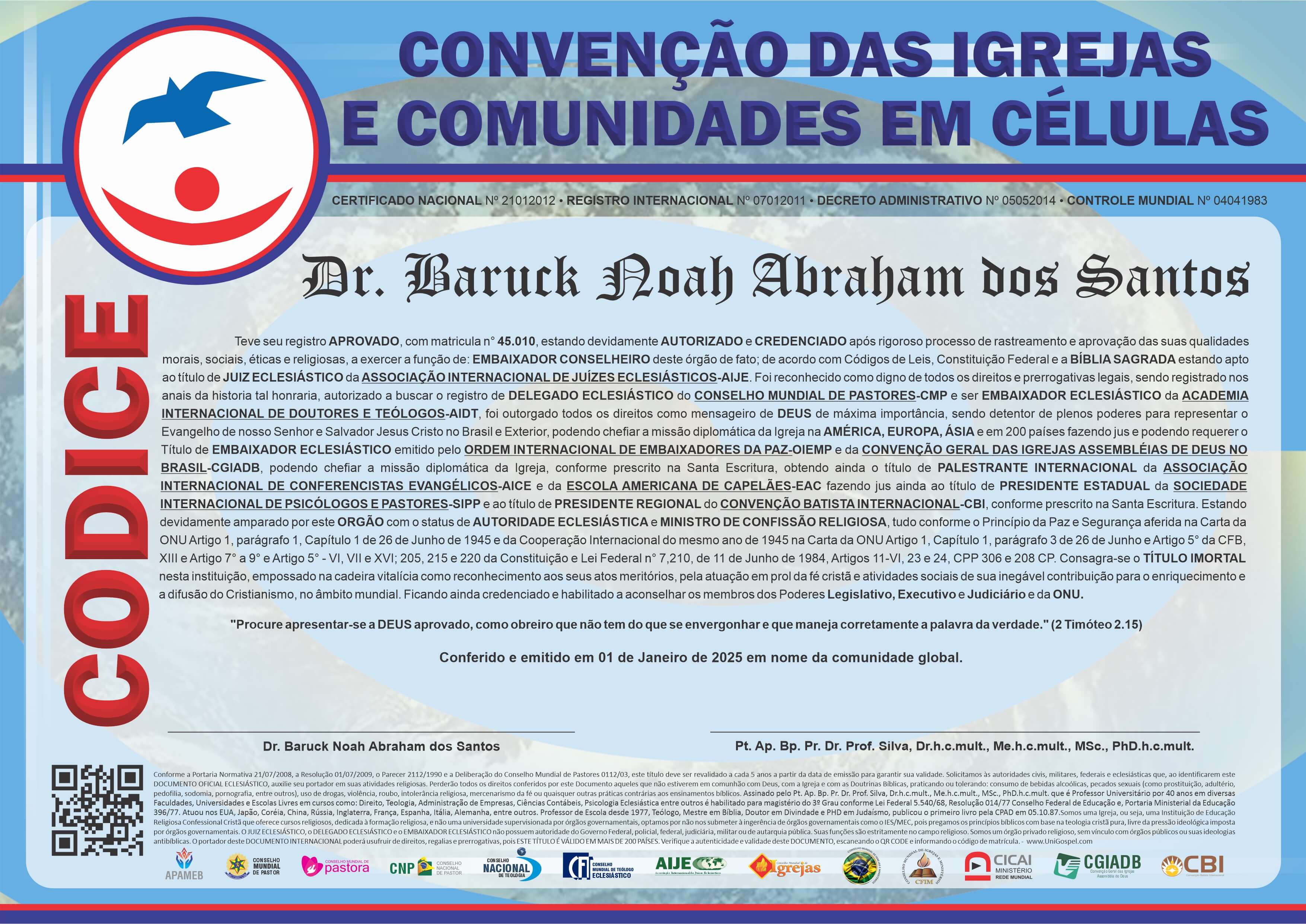 Diploma de Membro Convenção das Igrejas e Comunidades em Células